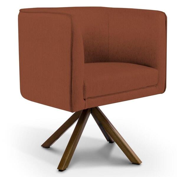 Poltrona Giratória Base Giromad Madeira Betina Linho Laranja