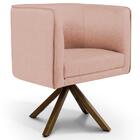 Poltrona Giratória Base Madeira Betina C-105 Linho Rosê Domi