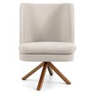 Poltrona Giratória Base Madeira Pérsia Linho Bege Domi