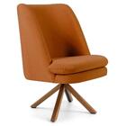 Poltrona Giratória Base Madeira Pérsia Suede Telha Domi