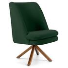 Poltrona Giratória Base Madeira Pérsia Suede Verde Musgo