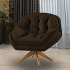 Poltrona Giratória Chicago Veludo Base De Madeira - Pallazio