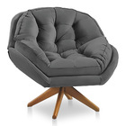 Poltrona Giratória Chicago Veludo Grafite Base De Madeira - P