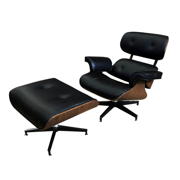 Poltrona Giratória Com Puff Juli Couro Preto - Sallar Home