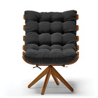 Poltrona Giratória Costela  Base Madeira Ma30 Suede Preto D03