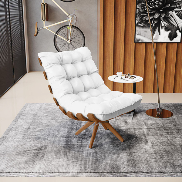 Poltrona Giratória Costela Base Madeira Ma30 Sintético Branco