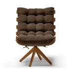 Poltrona Giratória Costela Base Madeira Ma30 Suede Marrom D03