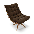 Poltrona Giratória Costela Base Madeira Ma30 Suede Marrom D03