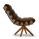 Poltrona Giratória Costela Base Madeira Ma30 Suede Marrom D03