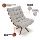 Poltrona Giratória Costela Base Madeira Ma30 Veludo Cinza D03