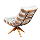 Poltrona Giratória Costela Couro Branco Base De Madeira Mm30