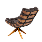 Poltrona Giratória Costela Couro Legítimo Base De Madeira Ma2