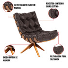 Poltrona Giratória Costela Couro Legítimo Base De Madeira Ma2