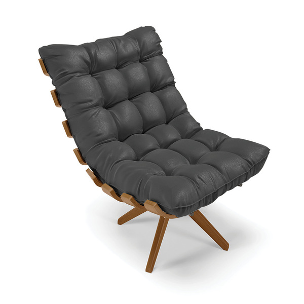 Poltrona Giratória Costela Sintético Base De Madeira Ma30 M11