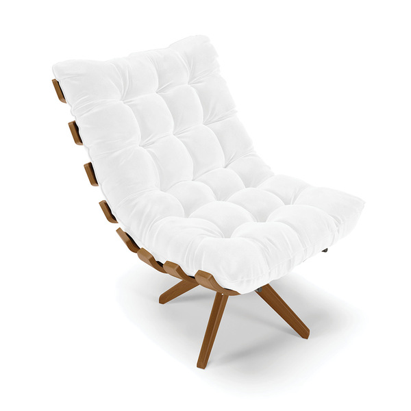 Poltrona Giratória Costela Sintético Pu Base De Madeira Ma30