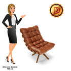 Poltrona Giratória Costela Sintético Pu Nozes Base De Madeira