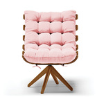 Poltrona Giratória Costela Suede Base De Madeira Ma30 M11 - D