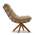 Poltrona Giratória Costela Suede Marrom Rato Base De Madeira