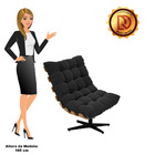 Poltrona Giratória Costela Suede Preto Base Metálica Preto -