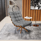 Poltrona Giratória Costela Veludo Luxo Base Madeira Ma30 - D'