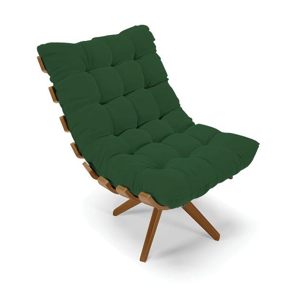 Poltrona Giratória Costela Veludo Verde Base De Madeira Ma30