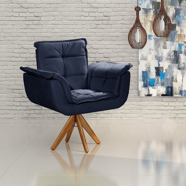 Poltrona Giratória De Madeira Bella Opala Decoração Sala Quar