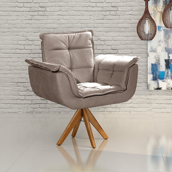 Poltrona Giratória De Madeira Bella Opala Decoração Sala Quar