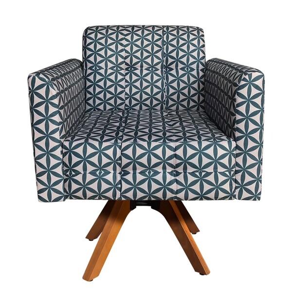 Poltrona Giratória Elisa Geometrico Verde D04 Base Madeira Mm