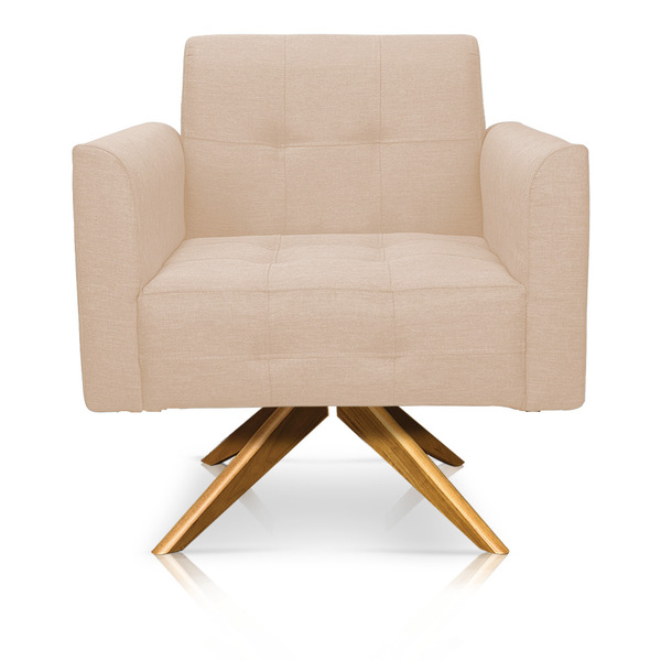 Poltrona Giratória Elisa Linho Areia A27 Base Madeira Ma30 -