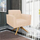 Poltrona Giratória Elisa Linho Areia A27 Base Madeira Ma30 -