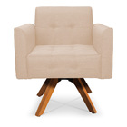 Poltrona Giratória Elisa Linho Areia A27 Base Madeira Mm30 -