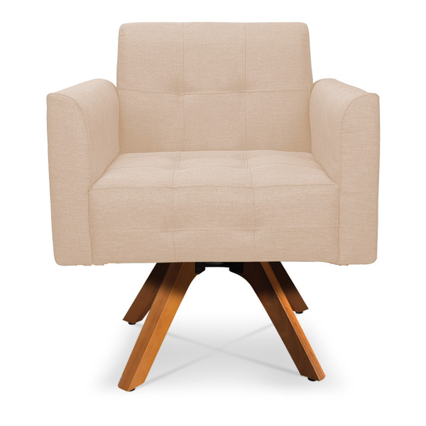 Poltrona Giratória Elisa Linho Areia A27 Base Madeira Mm30 -