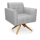 Poltrona Giratória Elisa Linho Cinza Claro A05 Base Madeira M