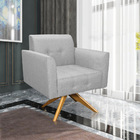 Poltrona Giratória Elisa Linho Cinza Claro A05 Base Madeira M