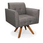 Poltrona Giratória Elisa Linho Grafite A26 Base Madeira Mm30