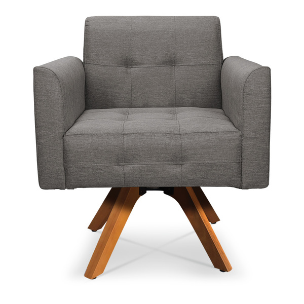 Poltrona Giratória Elisa Linho Grafite A26 Base Madeira Mm30