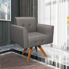 Poltrona Giratória Elisa Linho Grafite A26 Base Madeira Mm30