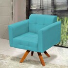 Poltrona Giratória Elisa Suede Azul Turquesa Base Madeira Mm3