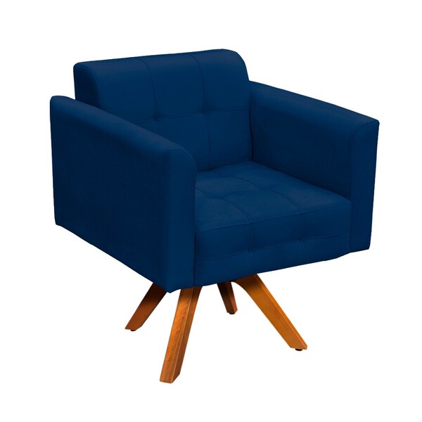 Poltrona Giratoria Elisa Suede Base Made - Azul Marinho