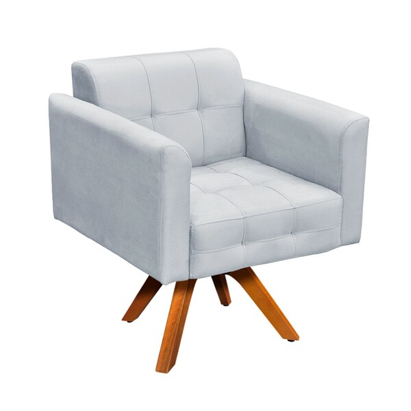 Poltrona Giratoria Elisa Suede Base Made - Cinza