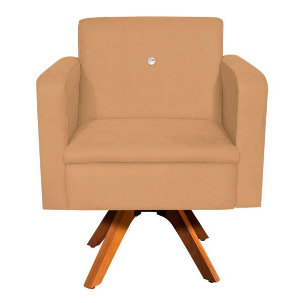 Poltrona Giratória Emília Suede Com Strass Base Madeira Mm30