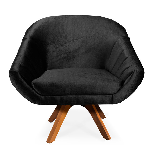 Poltrona Giratória Giovana Acetinado Preto Base Madeira Mm30