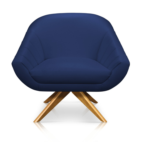 Poltrona Giratória Giovana Corino Azul Marinho Base Madeira M