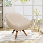 Poltrona Giratória Giovana Corino Bege Base Madeira Mm30 D03