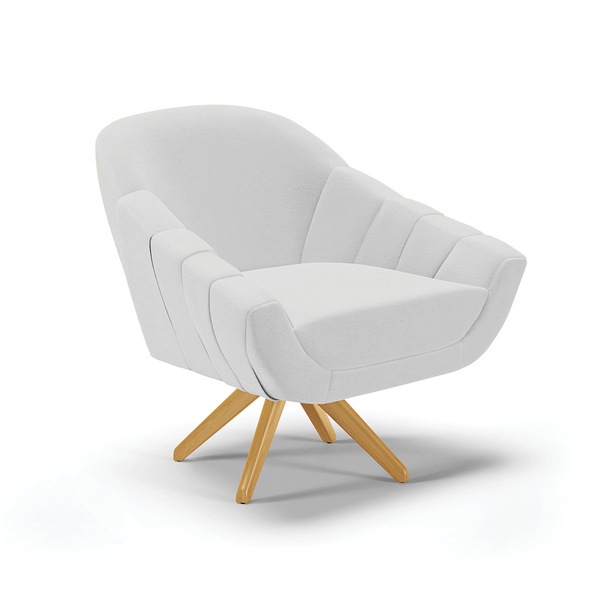 Poltrona Giratória Giovana Linho Base De Madeira Ma30 D03 - D