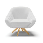 Poltrona Giratória Giovana Linho Cinza A05 Base De Madeira Ma