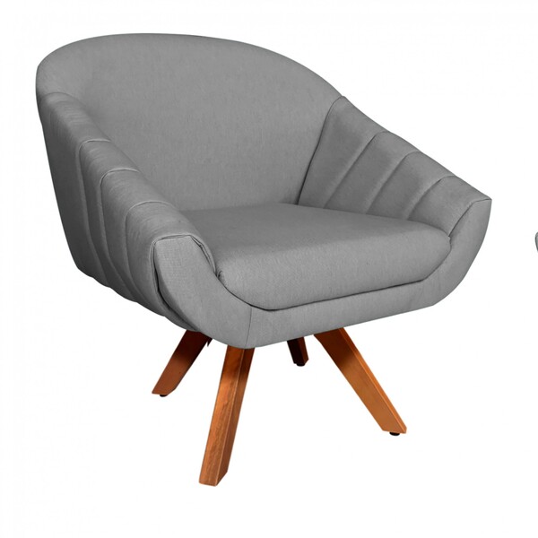 Poltrona Giratória Giovana Linho Grafite A26 Base Madeira Mm3