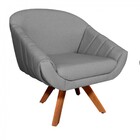 Poltrona Giratória Giovana Linho Grafite A26 Base Madeira Mm3