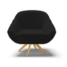 Poltrona Giratória Giovana Linho Preto A79 Base De Madeira Ma