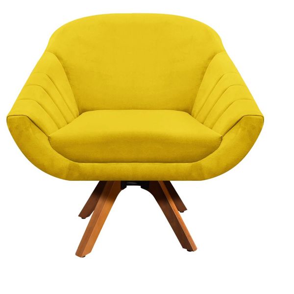 Poltrona Giratoria Giovana Suede Amarelo Base Madeira D Rossi Leroy Merlin